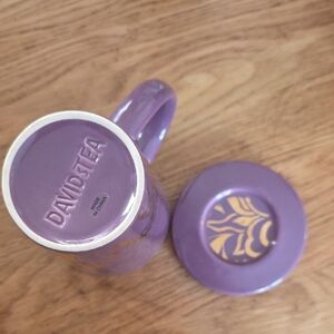 Davids Tea PURPLE MUG W LID GOLD ELEPHANTS